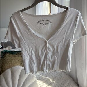 Aeropostale White Button-Up Crop Top